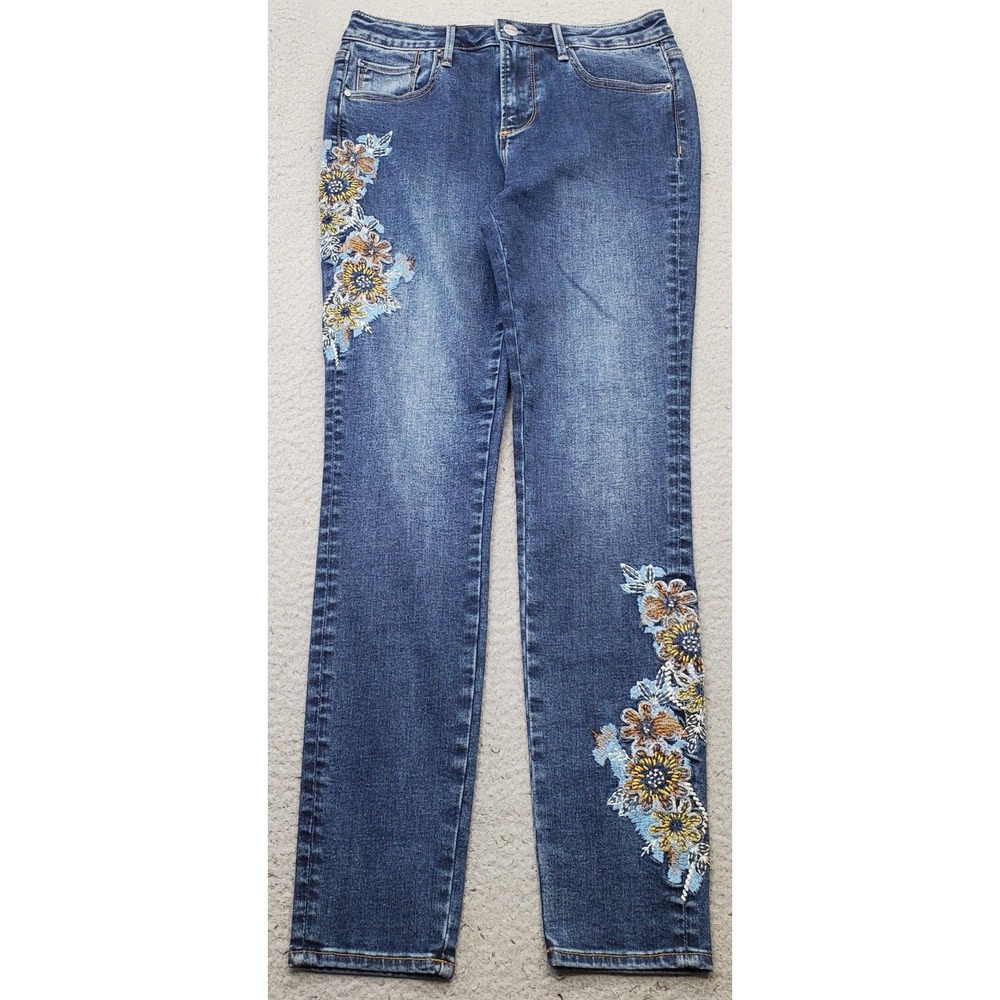 Driftwood Jackie Jeans Womens 26x28 Multi Denim Faded Floral Embroidered Stretch